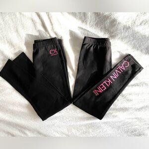Calvin Klein Black Leggings with Vibrant Pink Logo, Size 7/8 Girls (2 Pairs)